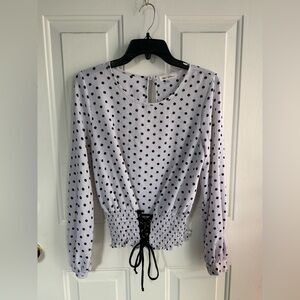 MILEY + MOLLY Polka Dot Long Sleeve Corset Waist Blouse Women’s 🖤Size M🤍